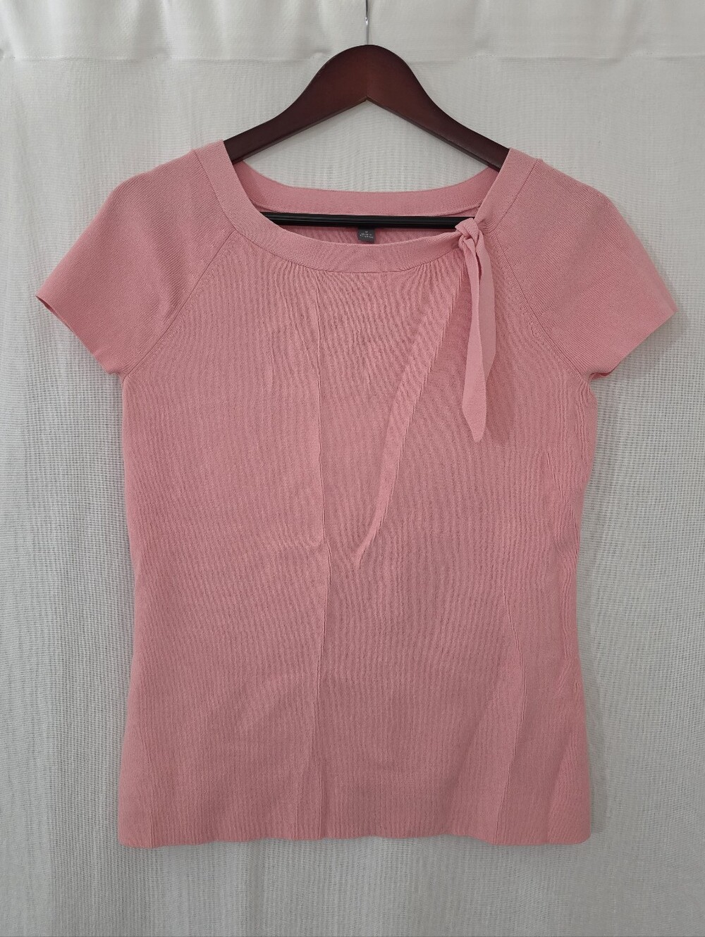 Ann Taylor Short Sleeve Knit Top with Neck Tie in Pink Women's Size M